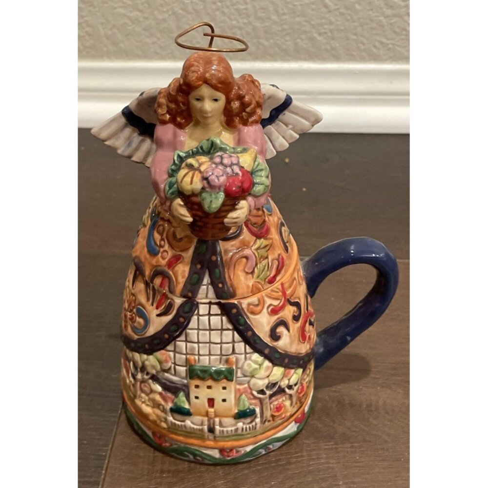 Jim Shore Tea Mug‎ Cup Angels Four Seasons Figurine Lid Ceramic Summer Floral
